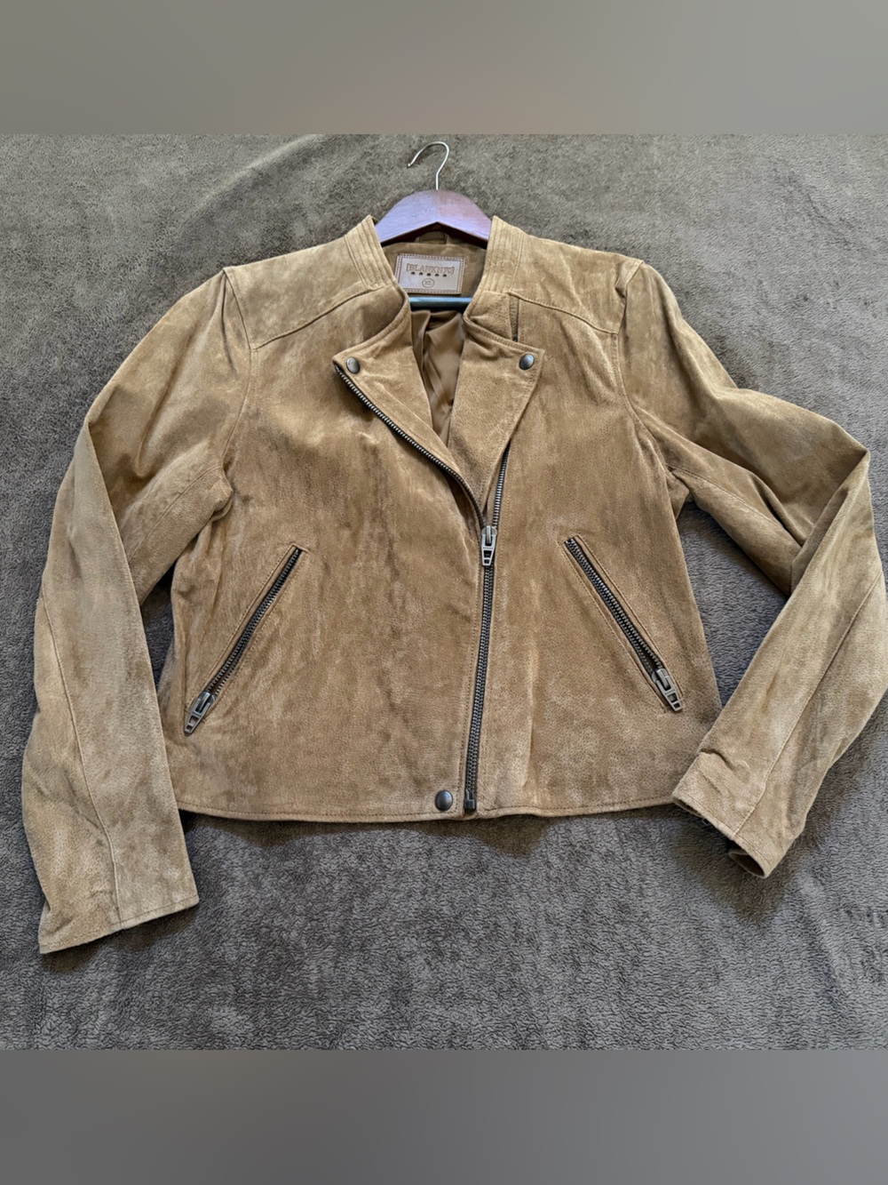 Blank NYC Suede Moto Jacket in Taupe Brown
